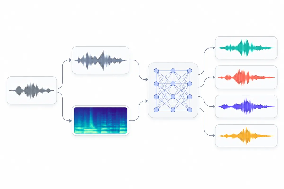 Demucs v4 (HT Demucs) architecture Demucs v4 hybrid transformer architecture with waveform and spectrogram branches